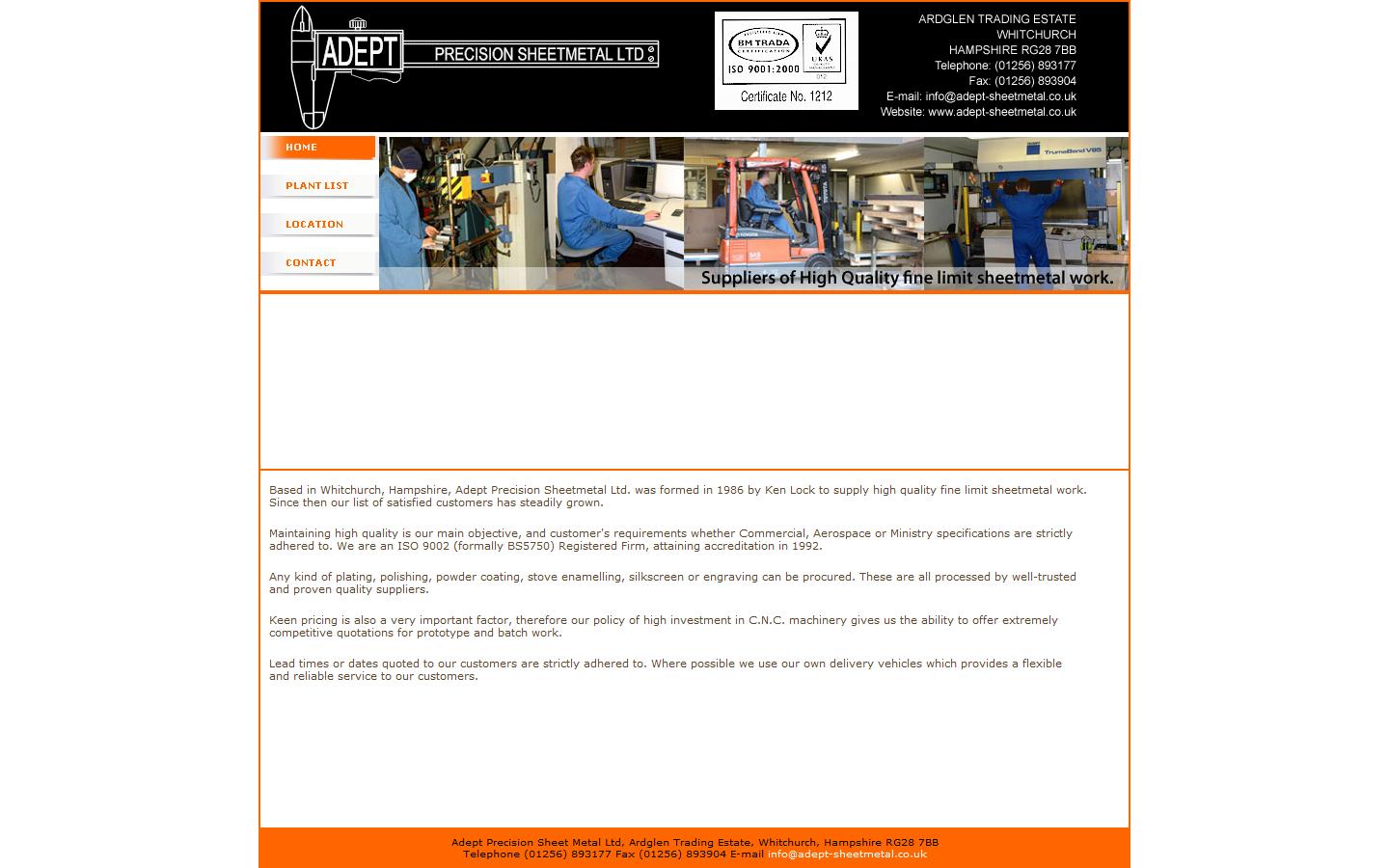 Adept Precision Sheetmetal Ltd Website
