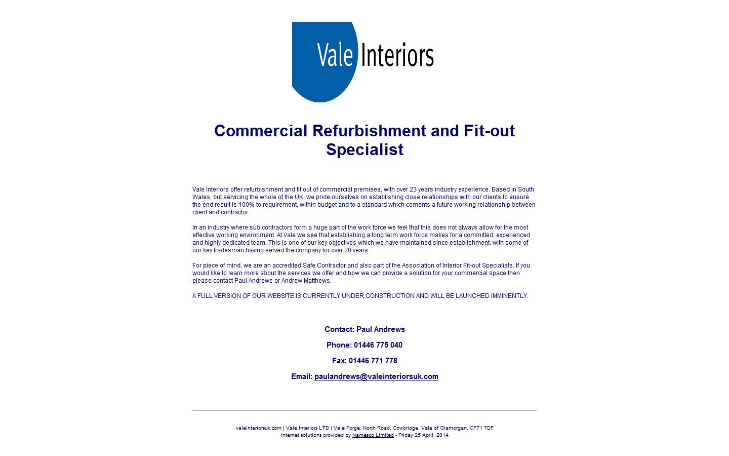 Vale Interior Contractors Ltd Website