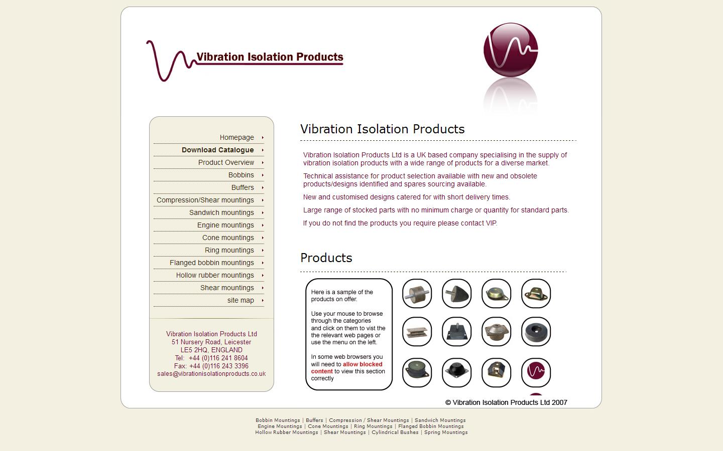 Vibration Isolation Products Ltd Website