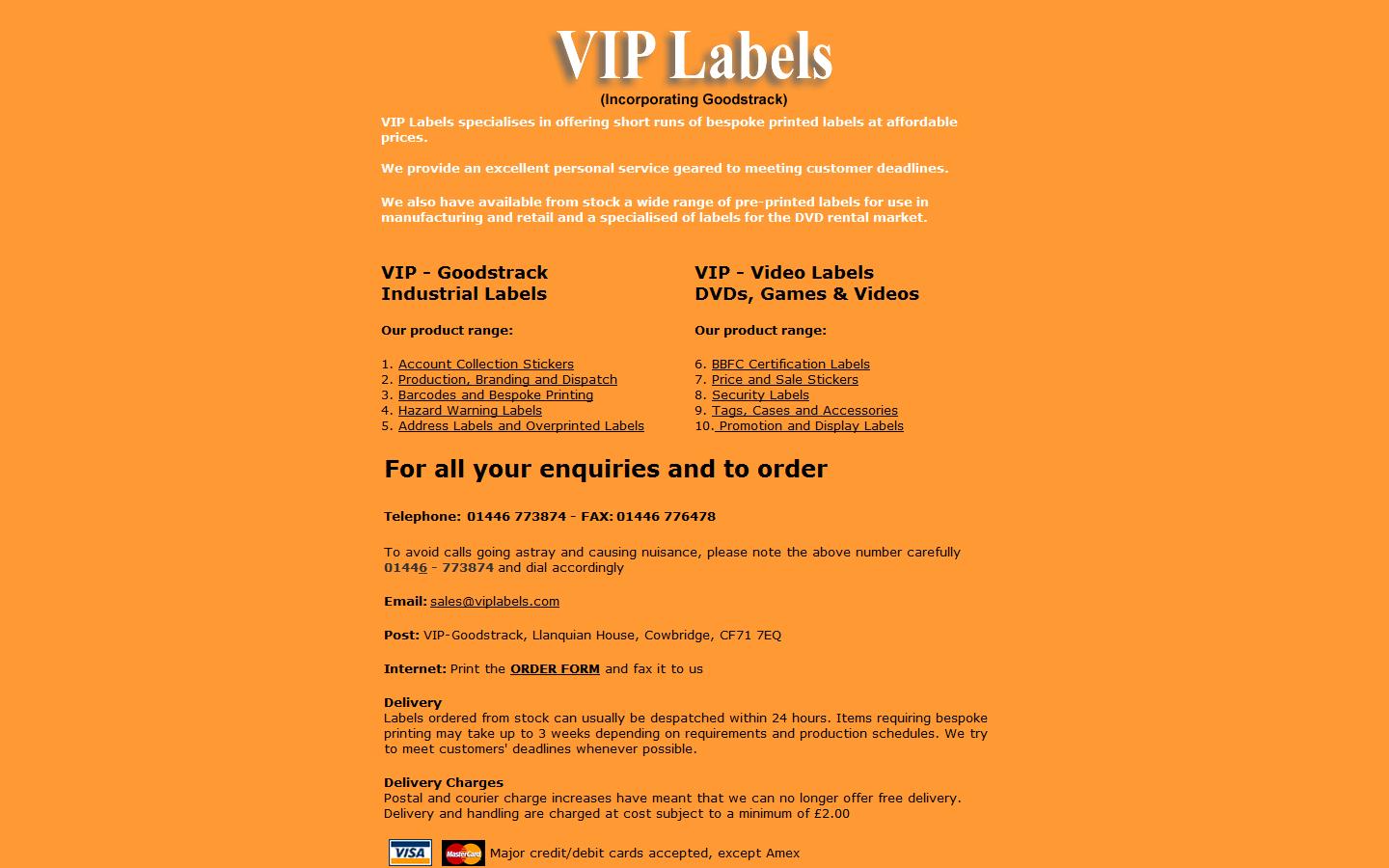 VIP Labels Website