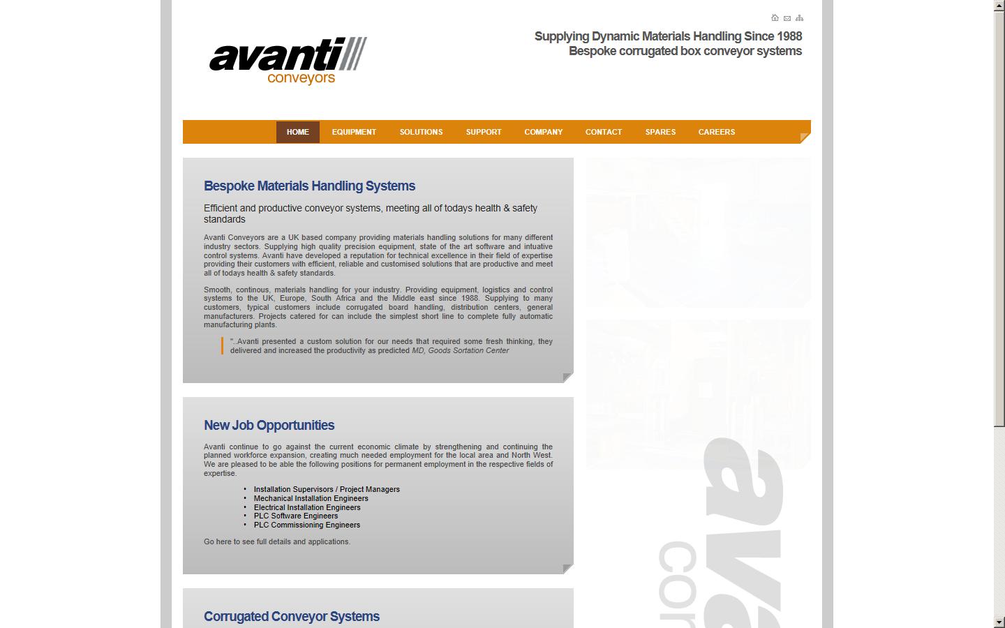 Avanti Conveyors Ltd Website