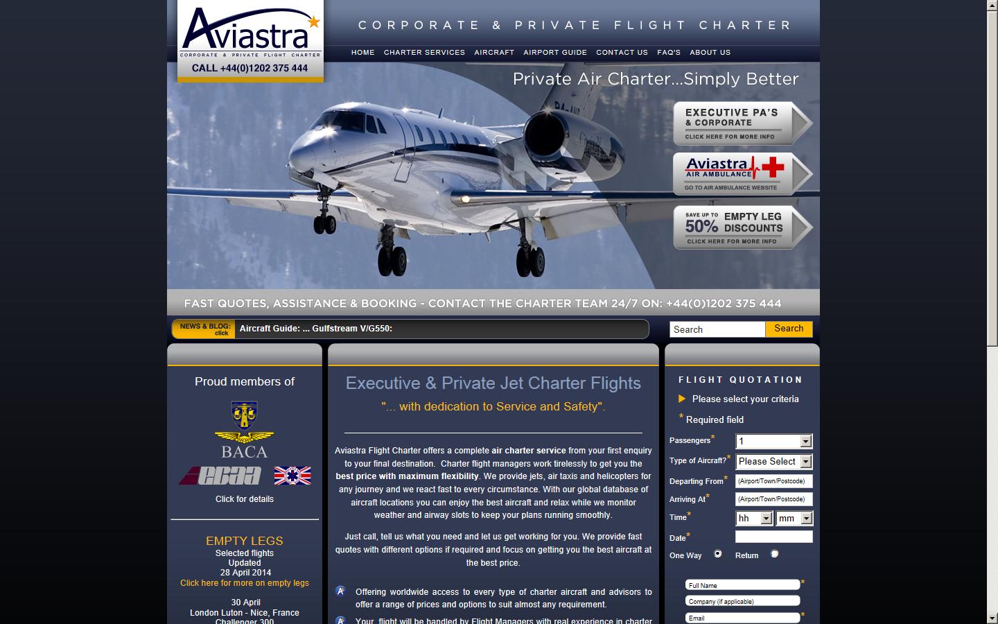 Aviastra Flight Charter Ltd Website
