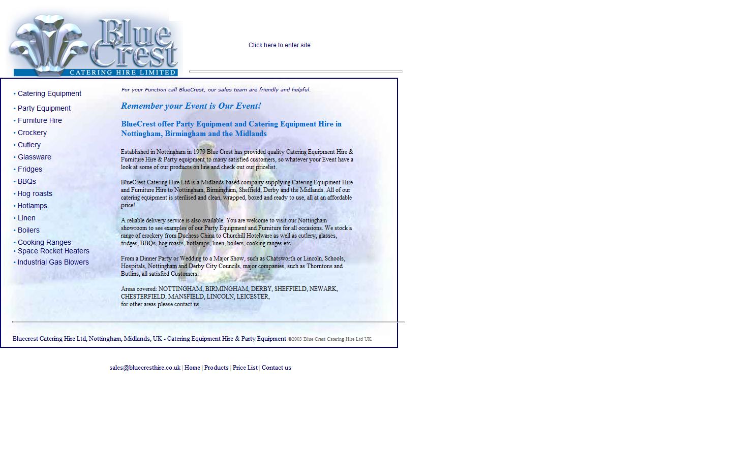 Blue Crest Catering Hire Ltd Website