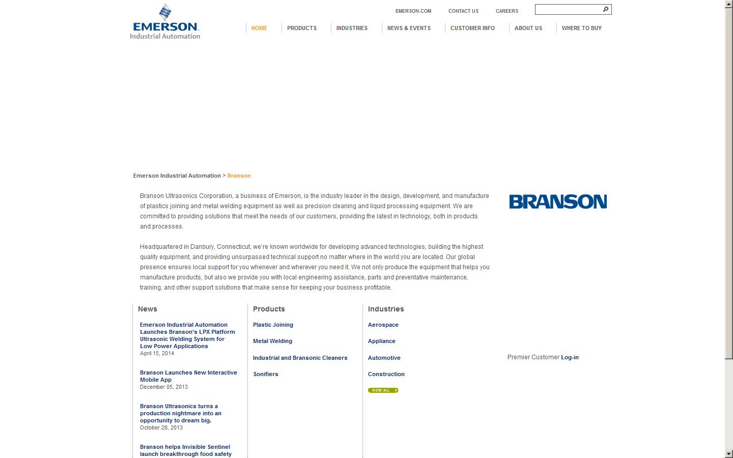 Branson Ultrasonics Website