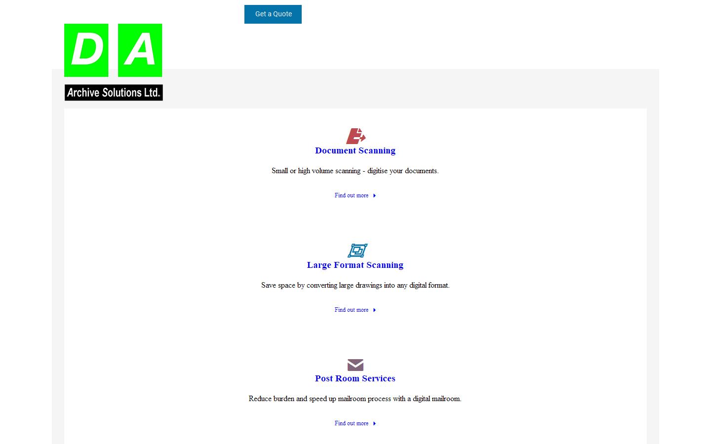 D A Archive Solutions Ltd.  Website