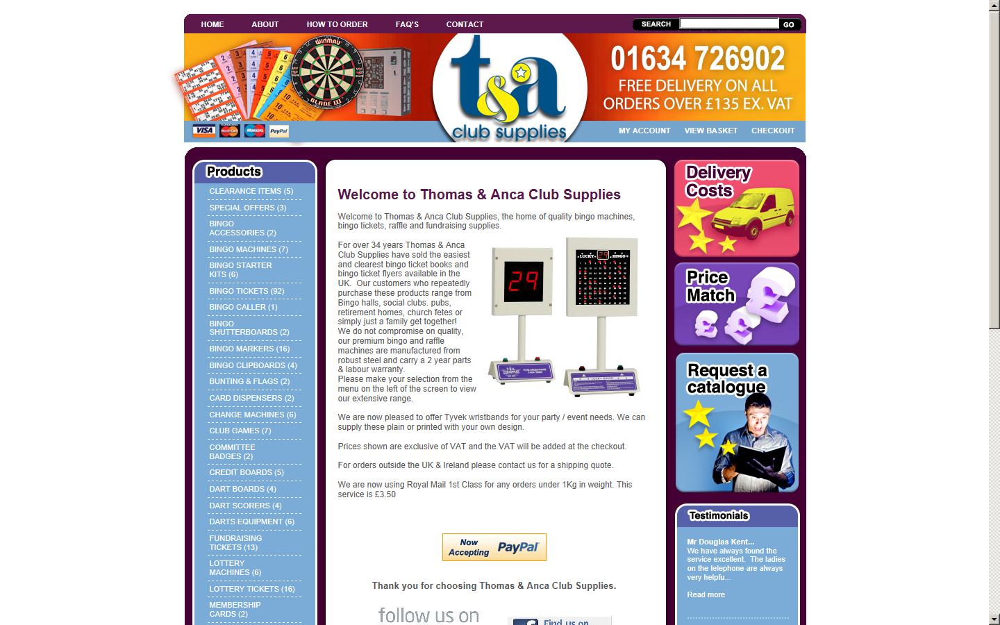 Thomas and Anca Club Supplies Ltd Website