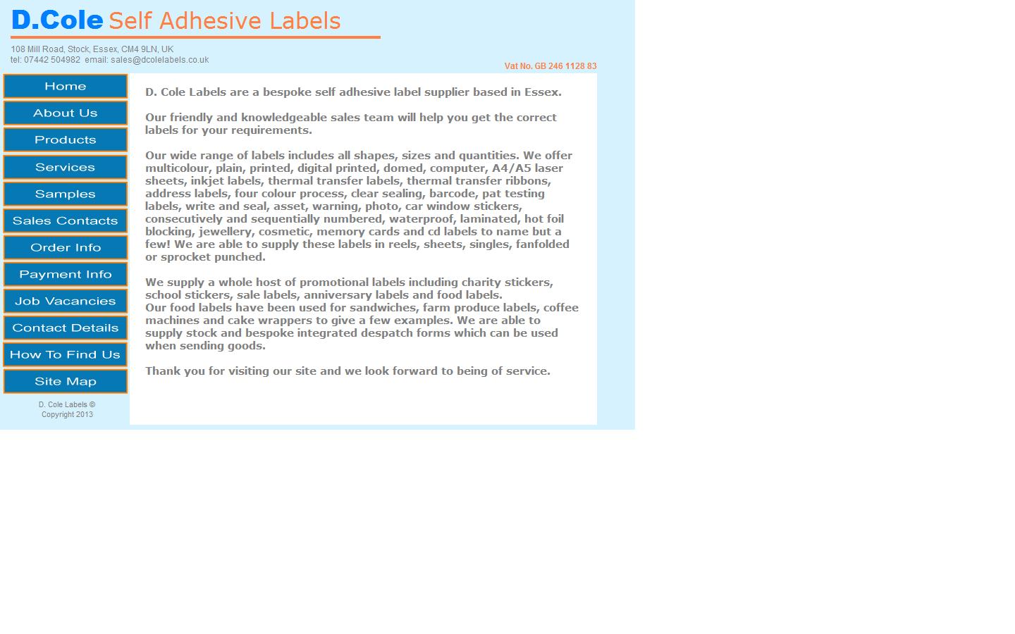 D.Cole Self Adhesive Labels Website