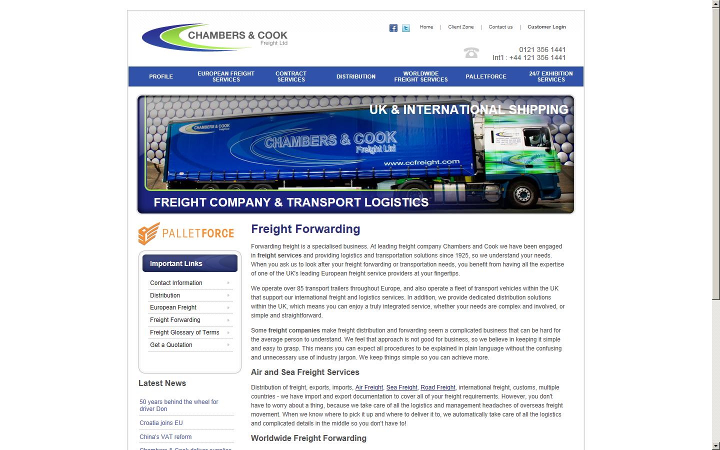 Chambers and Cook Freight Ltd Website