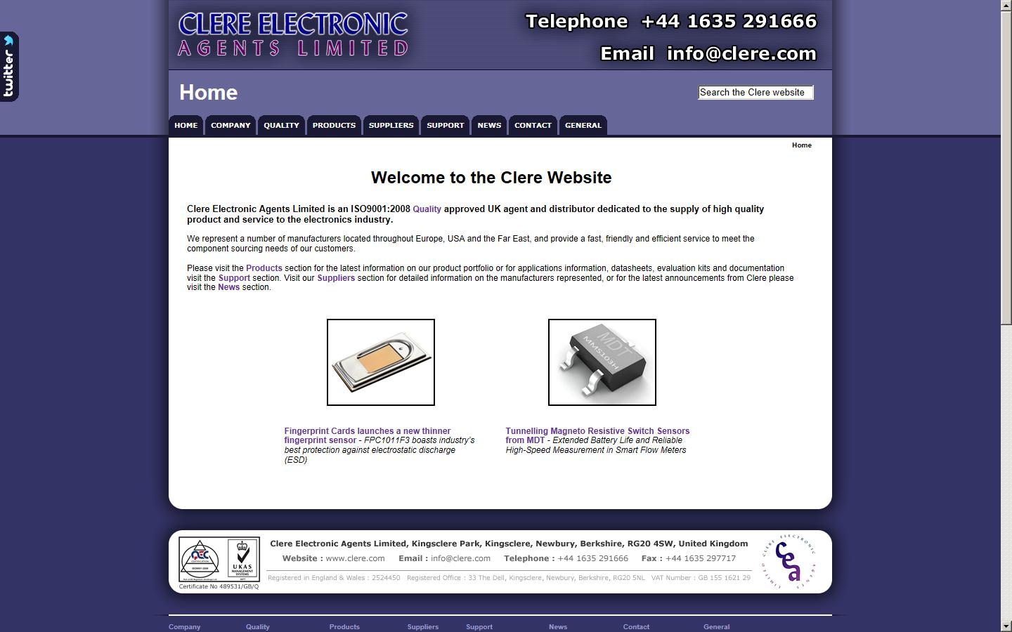 Clere Electronic Components Ltd Website