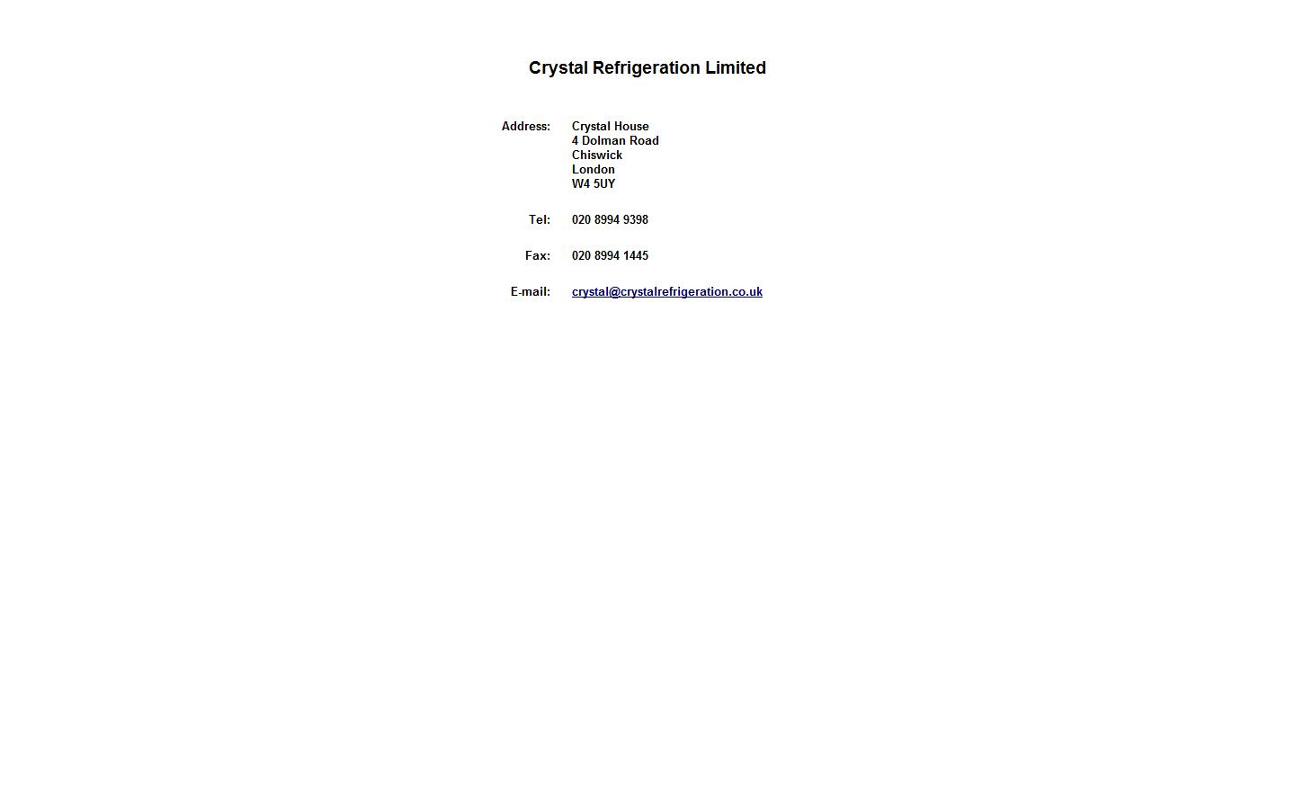 Crystal Refrigeration Ltd Website