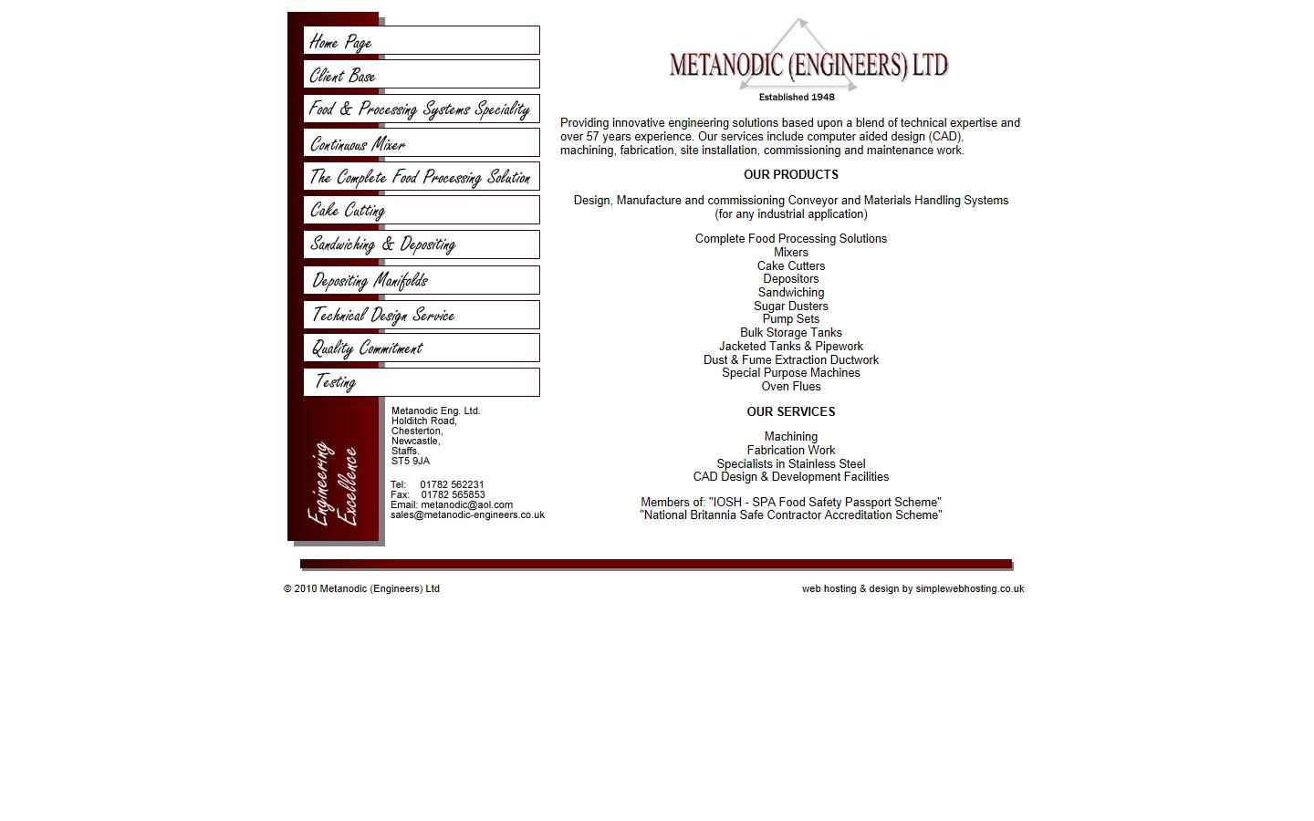 Metanodic (Engineers) Ltd  Website