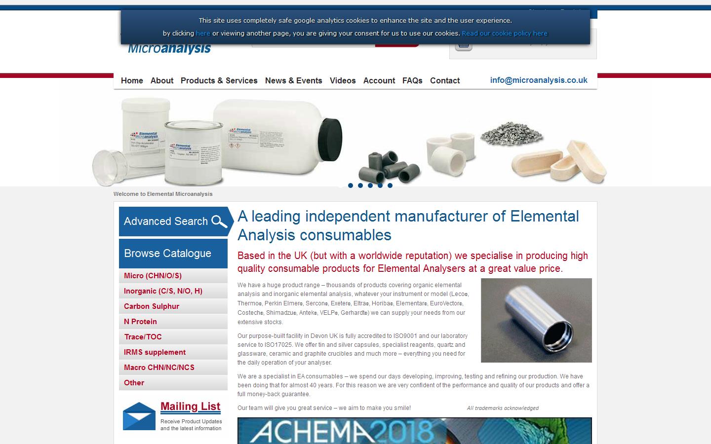 Elemental Microanalysis Ltd Website