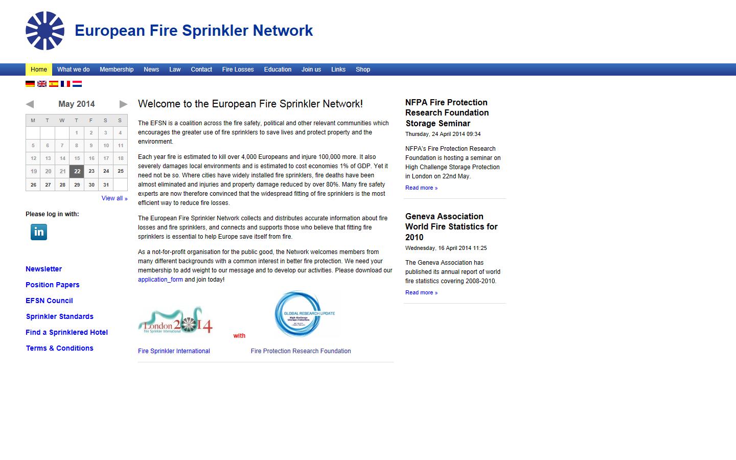 European Fire Sprinkler Network Website