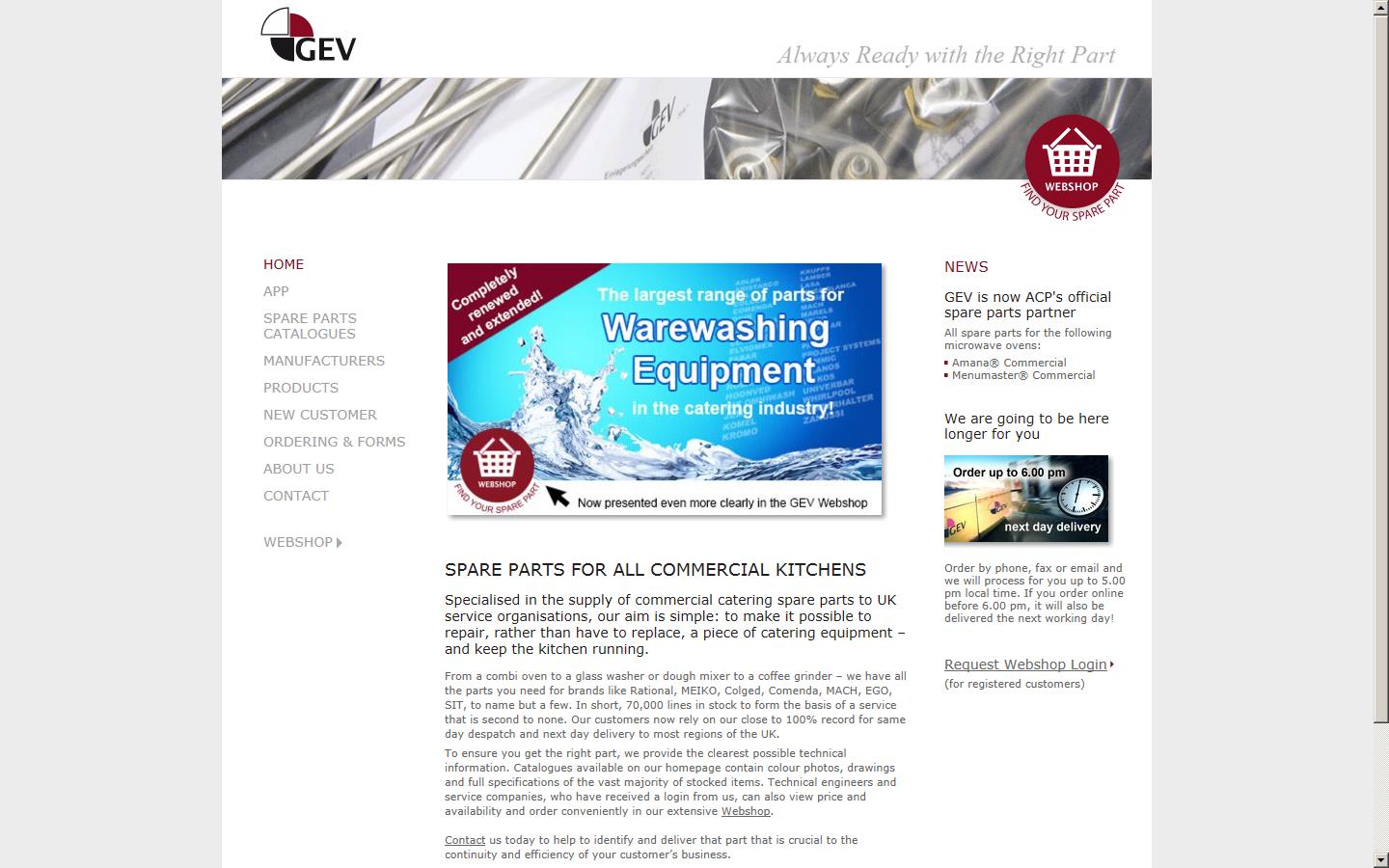 GEV Catering Spares Ltd Website