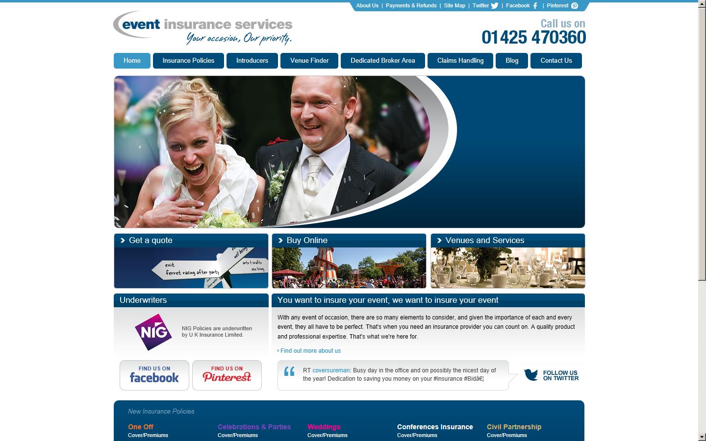 Event Insurance Services  Website