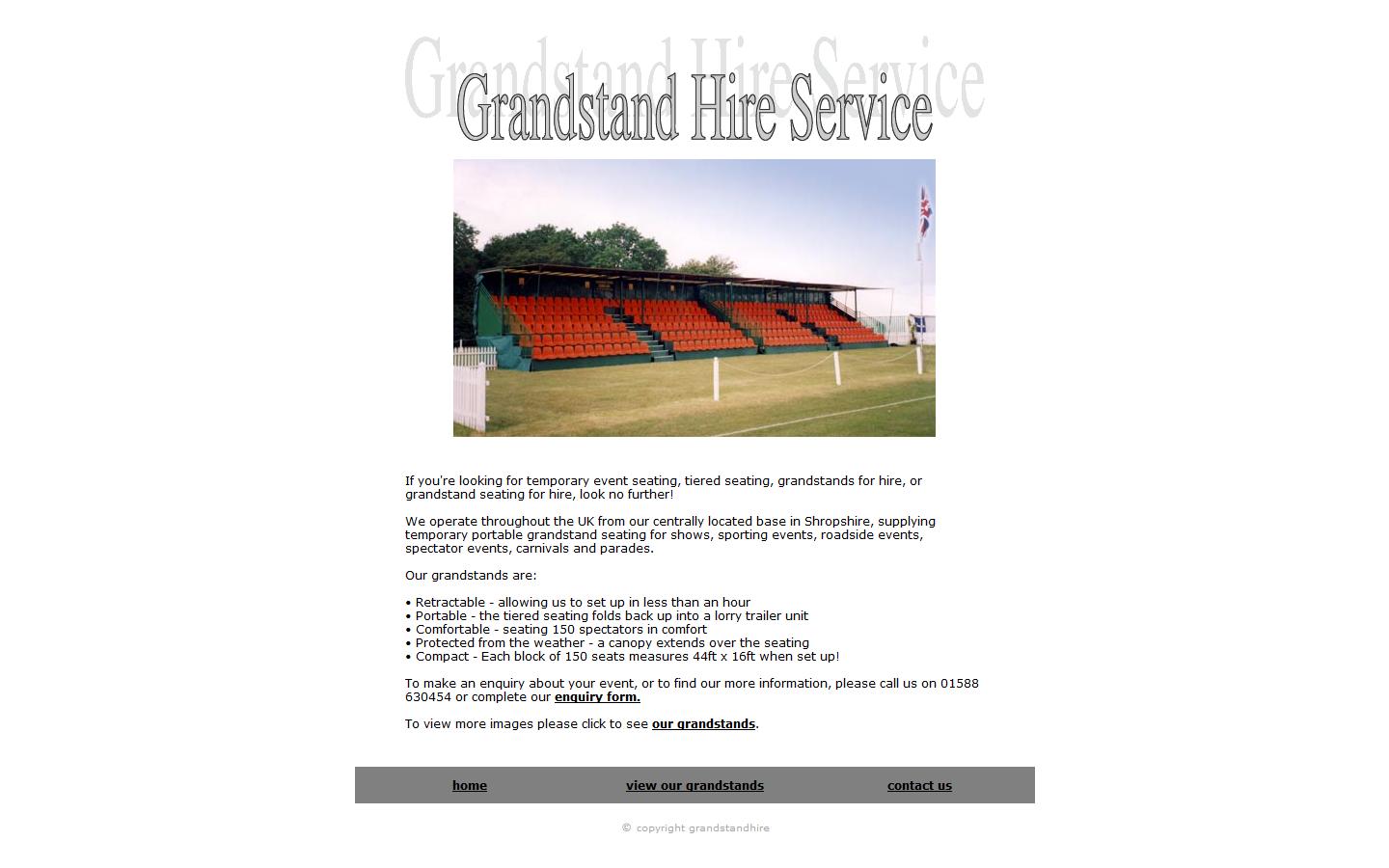 Grandstand Hire Services Website