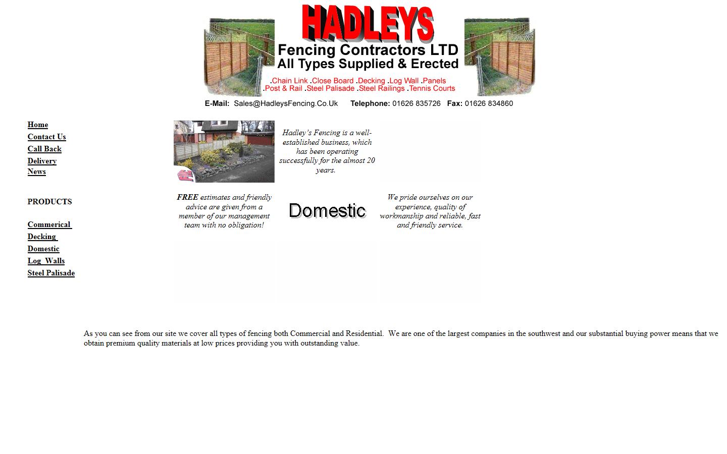 Hadleys Fencing Contractors LTD  Website