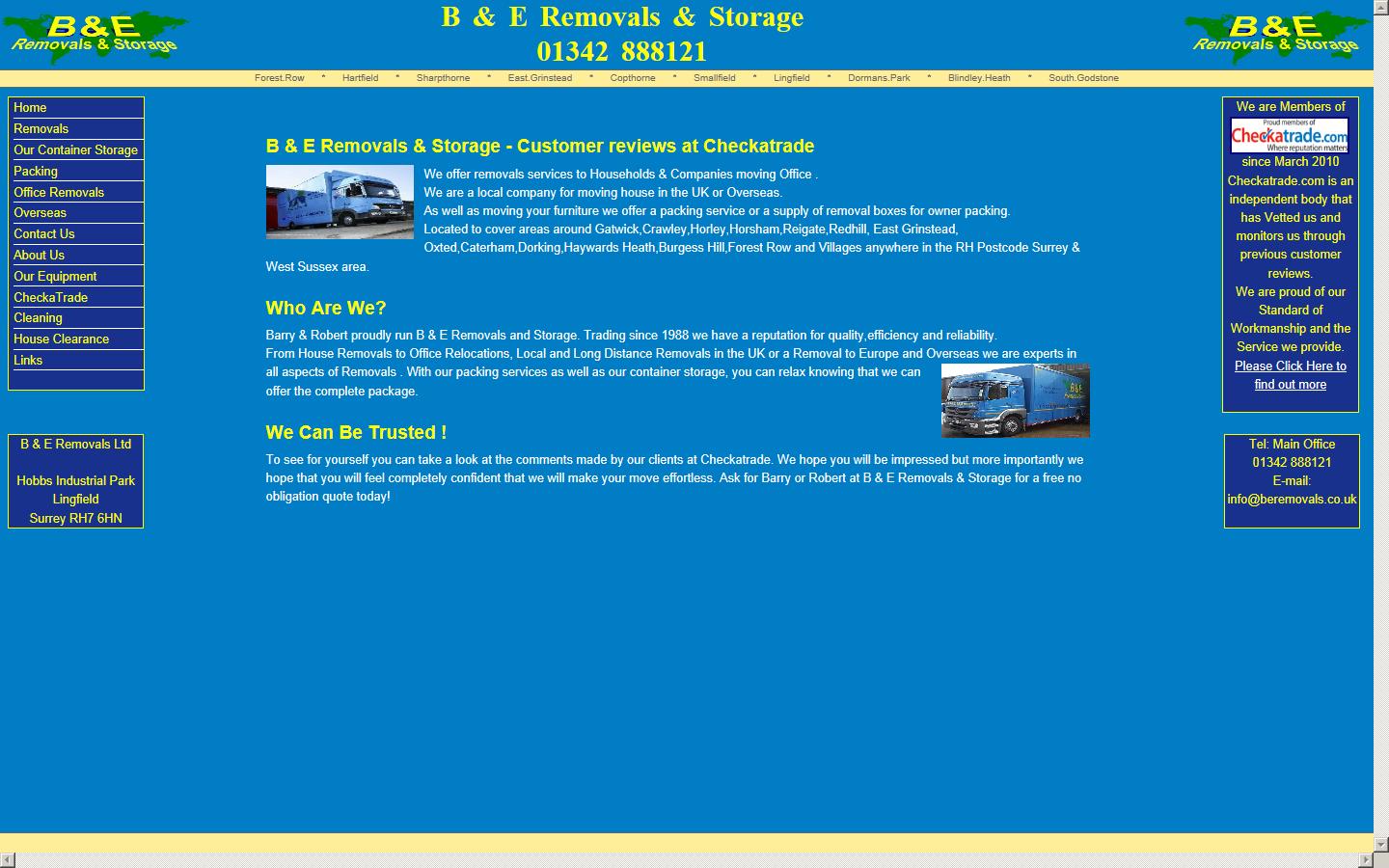 B & E Removals & Storage Website