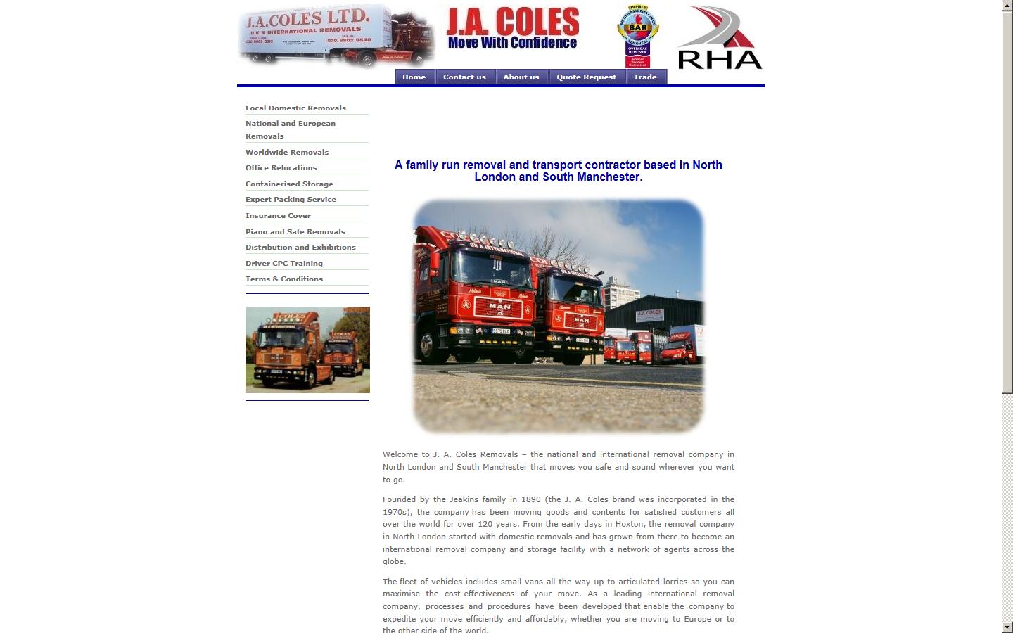 J.A Coles(Removal Contractors) Ltd Website