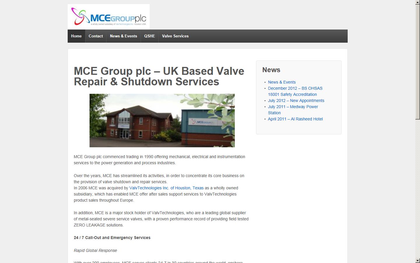 MCE Group PLC Website
