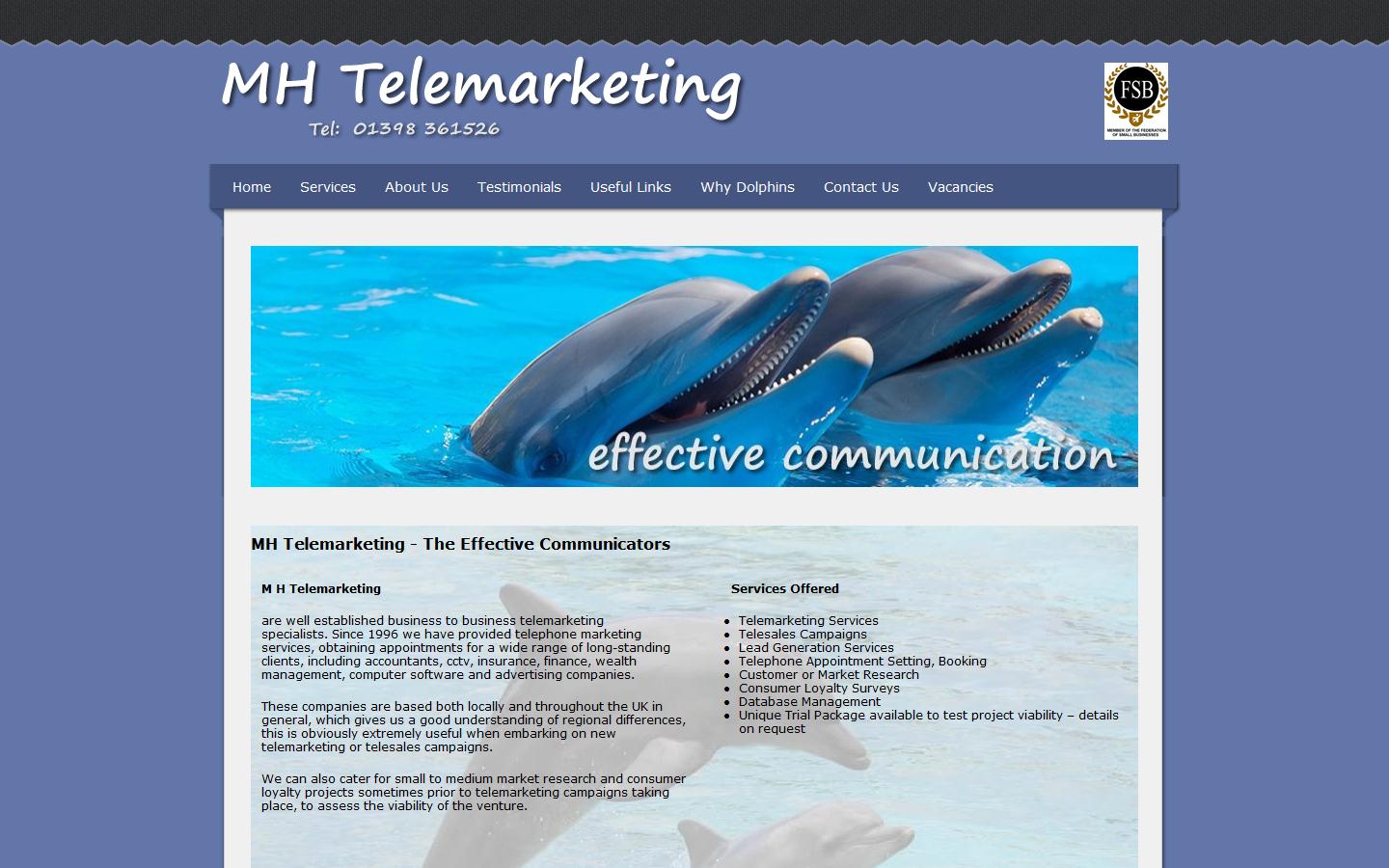 M.H. TELEMARKETING Website