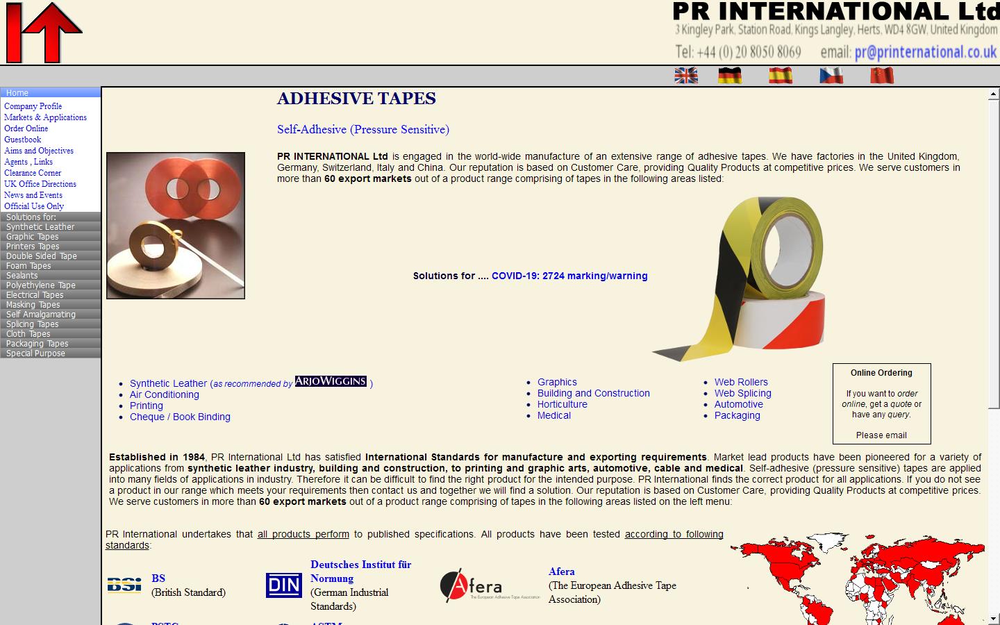 P R International Ltd Website