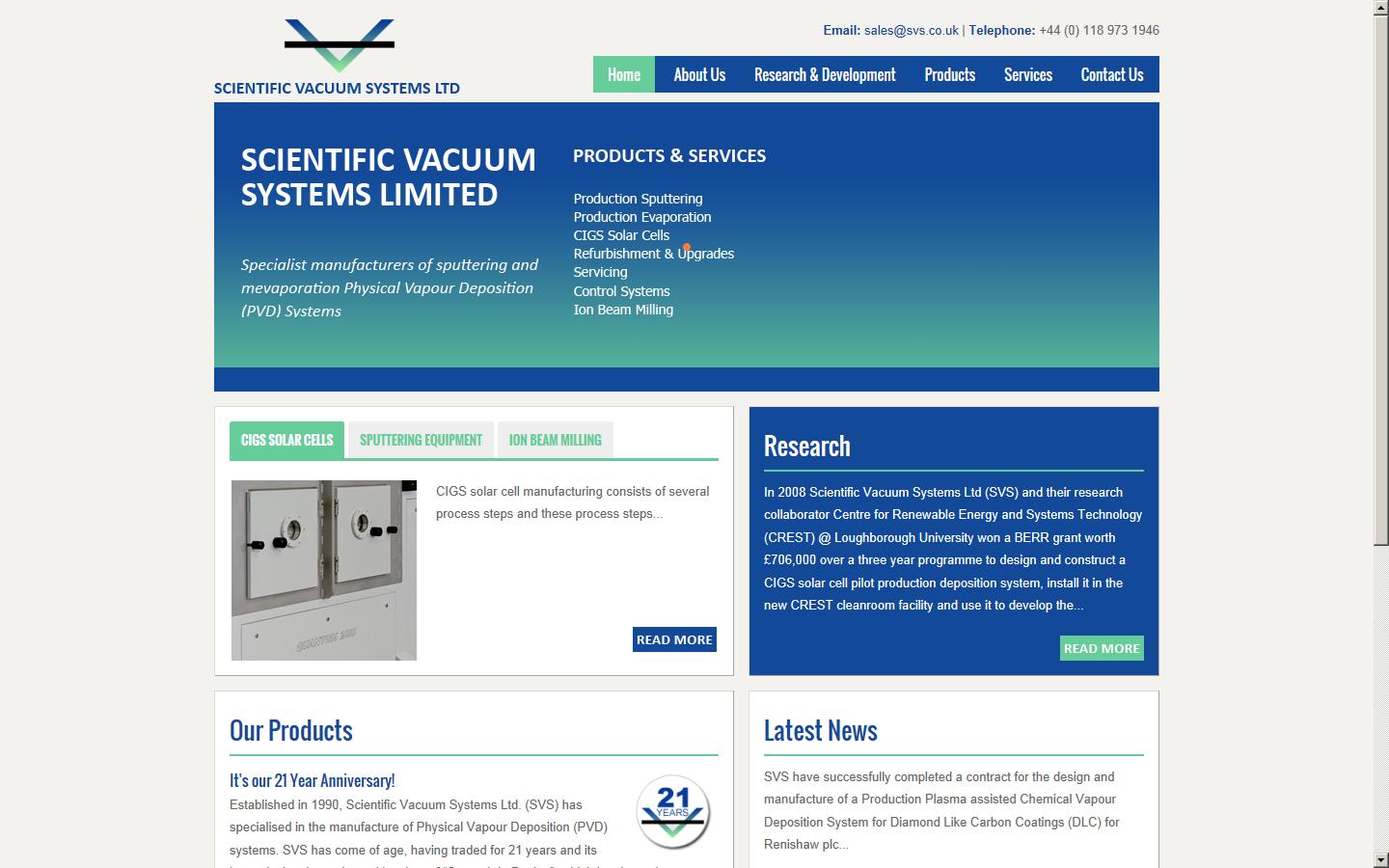 Scientific Vacuum Systems Ltd Website