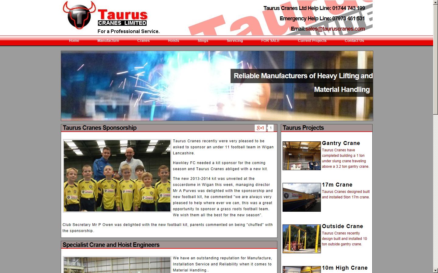 Taurus Cranes & Hoists Ltd Website
