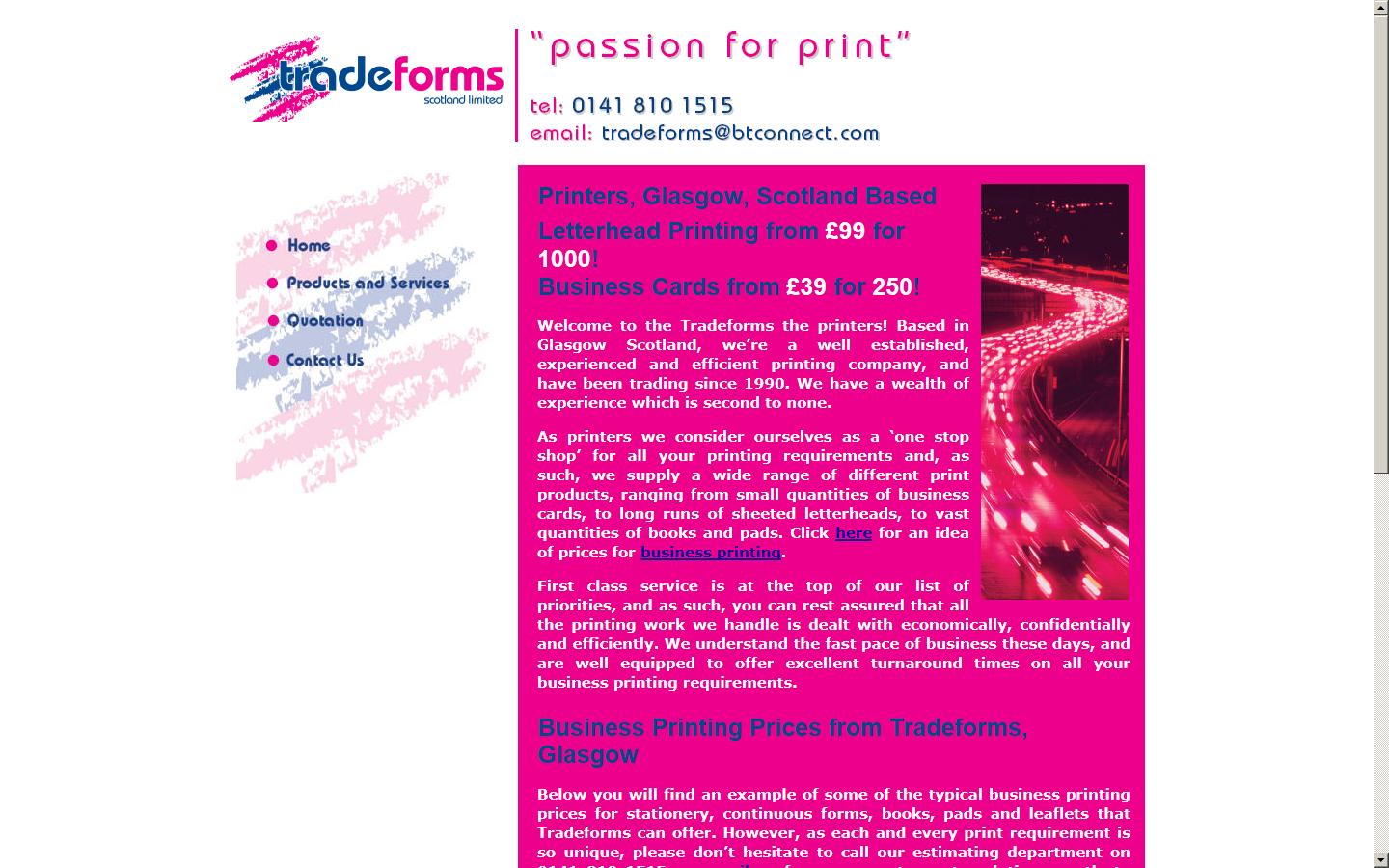 Tradeforms Scotland Ltd Website