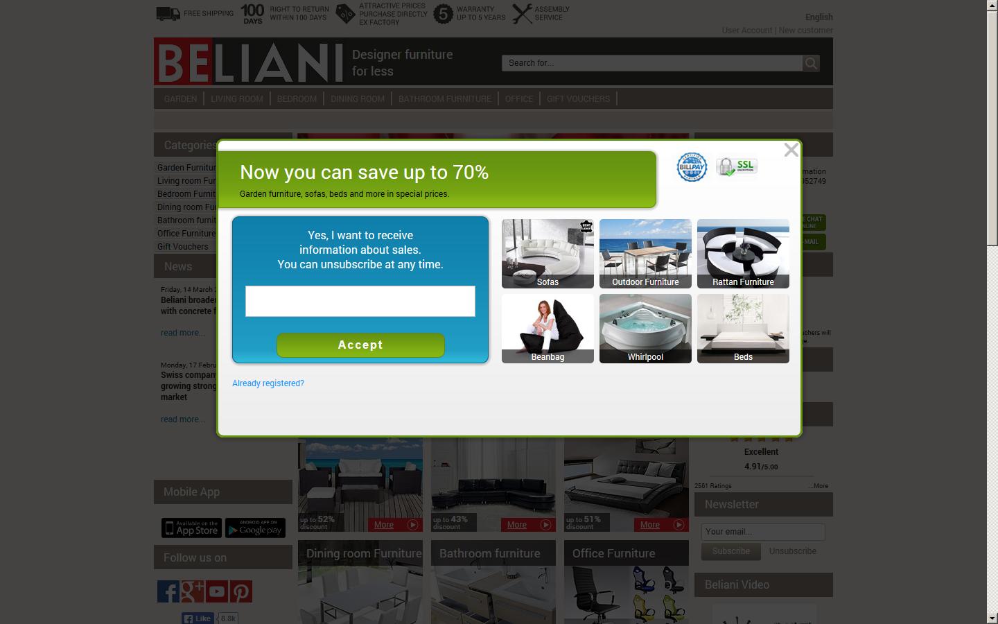 Beliani (UK) GmbH Website