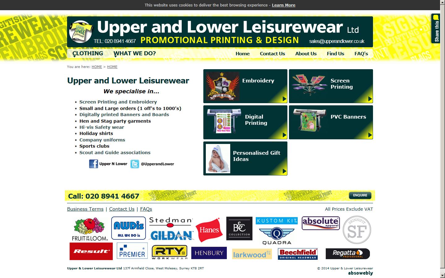 Upper & Lower Leisurewear Ltd Website