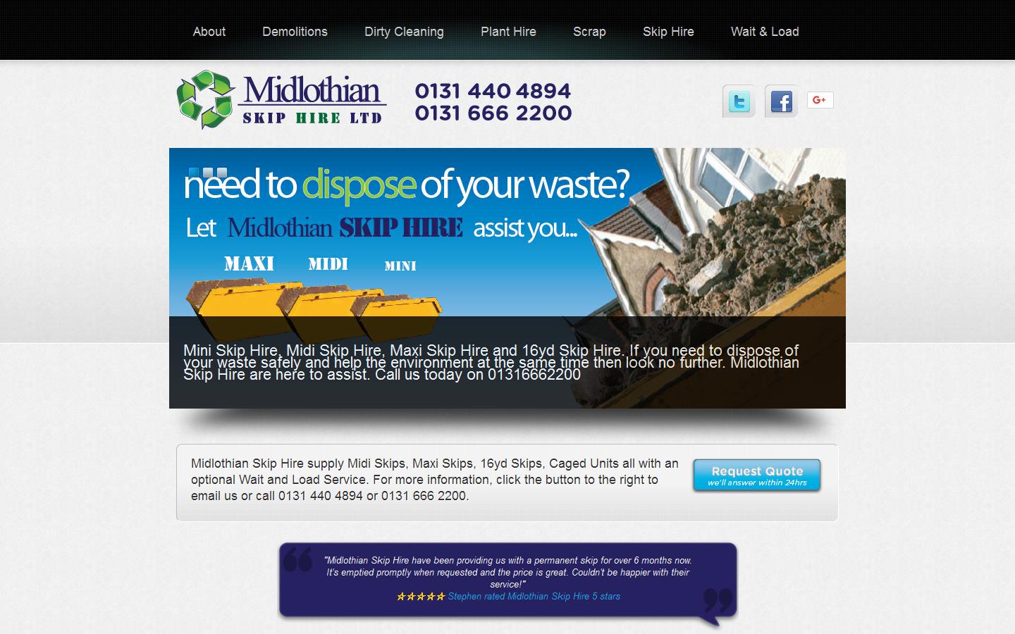 Midlothian Skip Hire Ltd Website