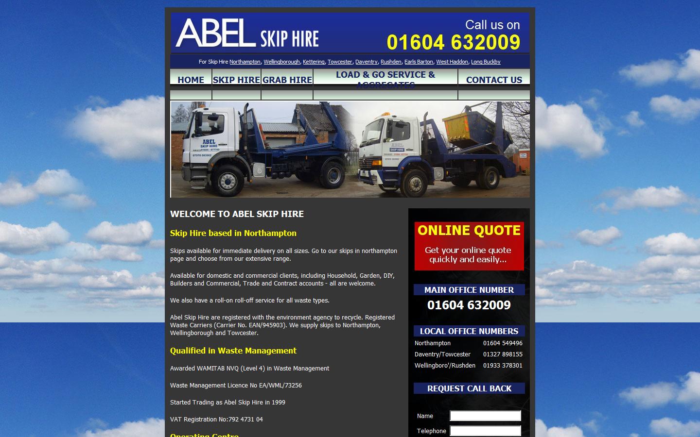 Abel Skip Hire & Mini Digger Hire Website