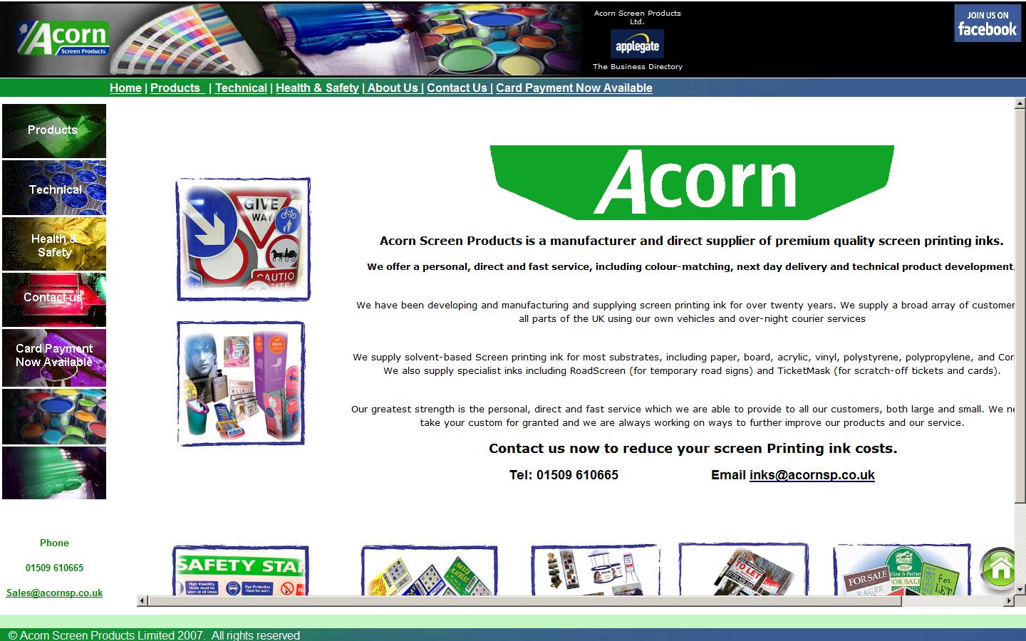Acorn Screen Products Ltd. Website