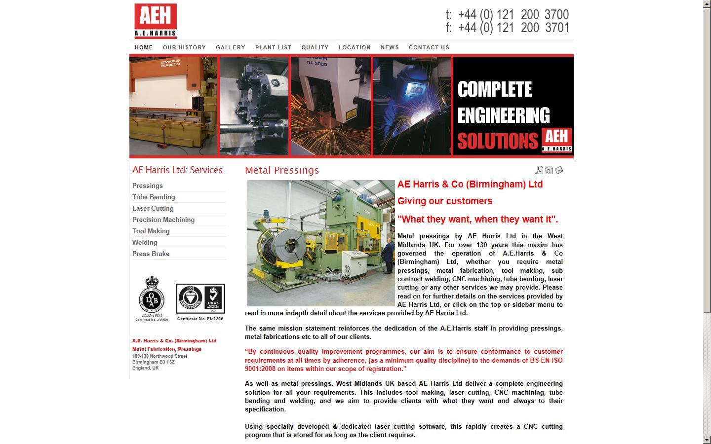 A E Harris & Co (Birmingham) Ltd Website