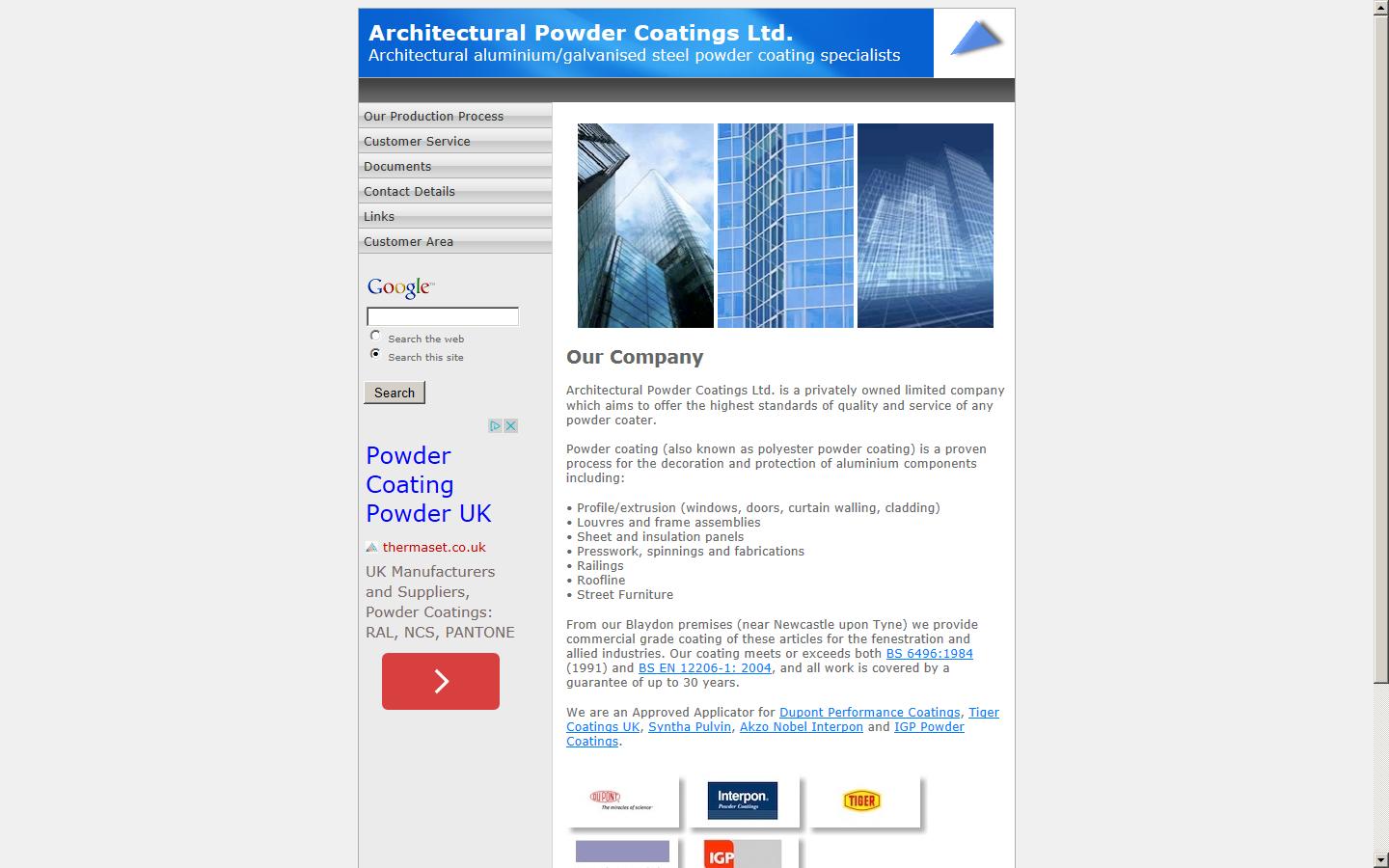 Architectural Powder Coatings Ltd Website
