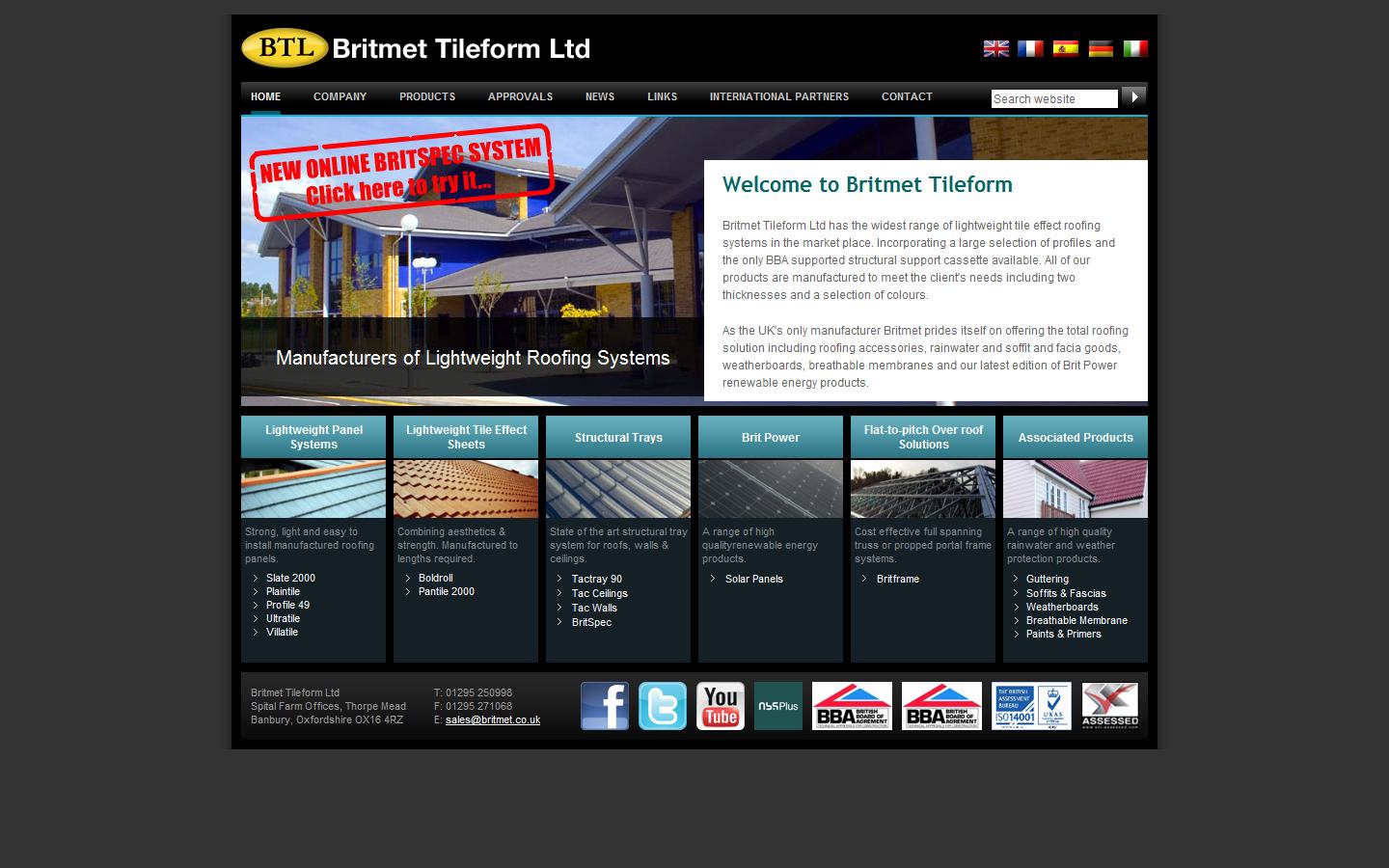 Britmet Tileform Ltd  Website