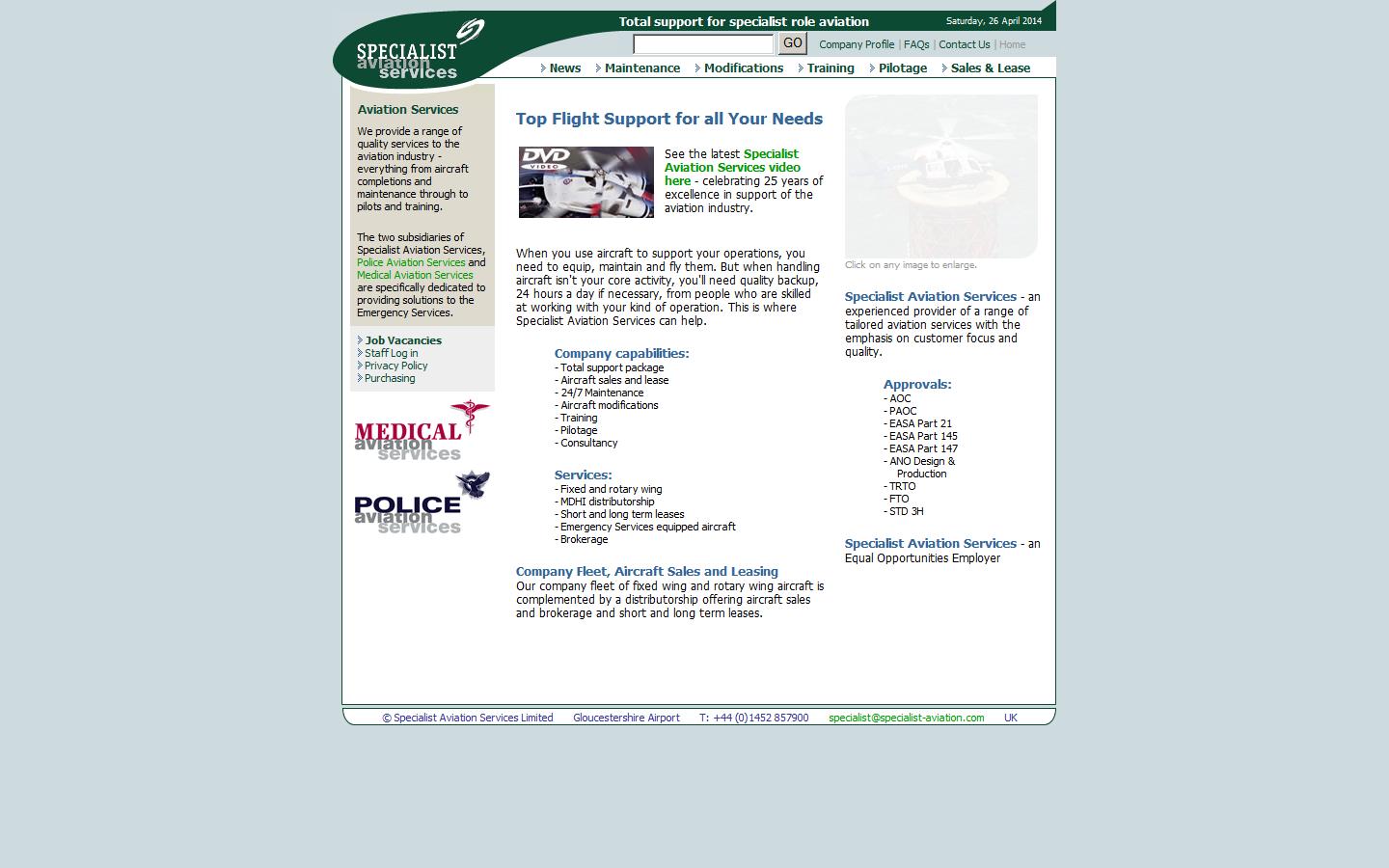 Specialist Aviation Services Ltd Website