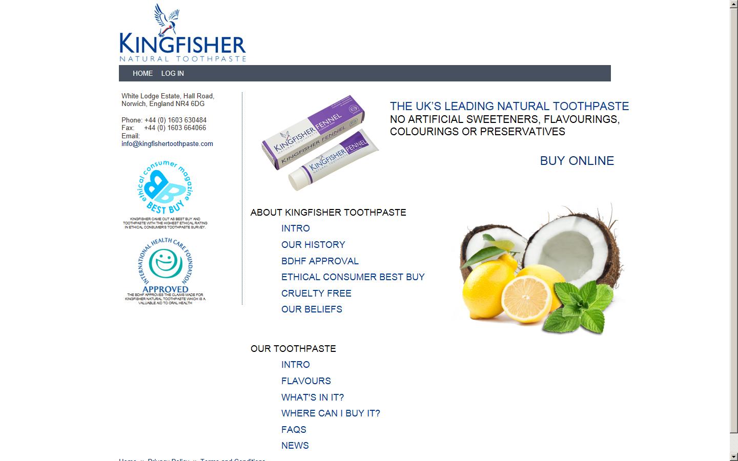 Kingfisher Toothpaste Website