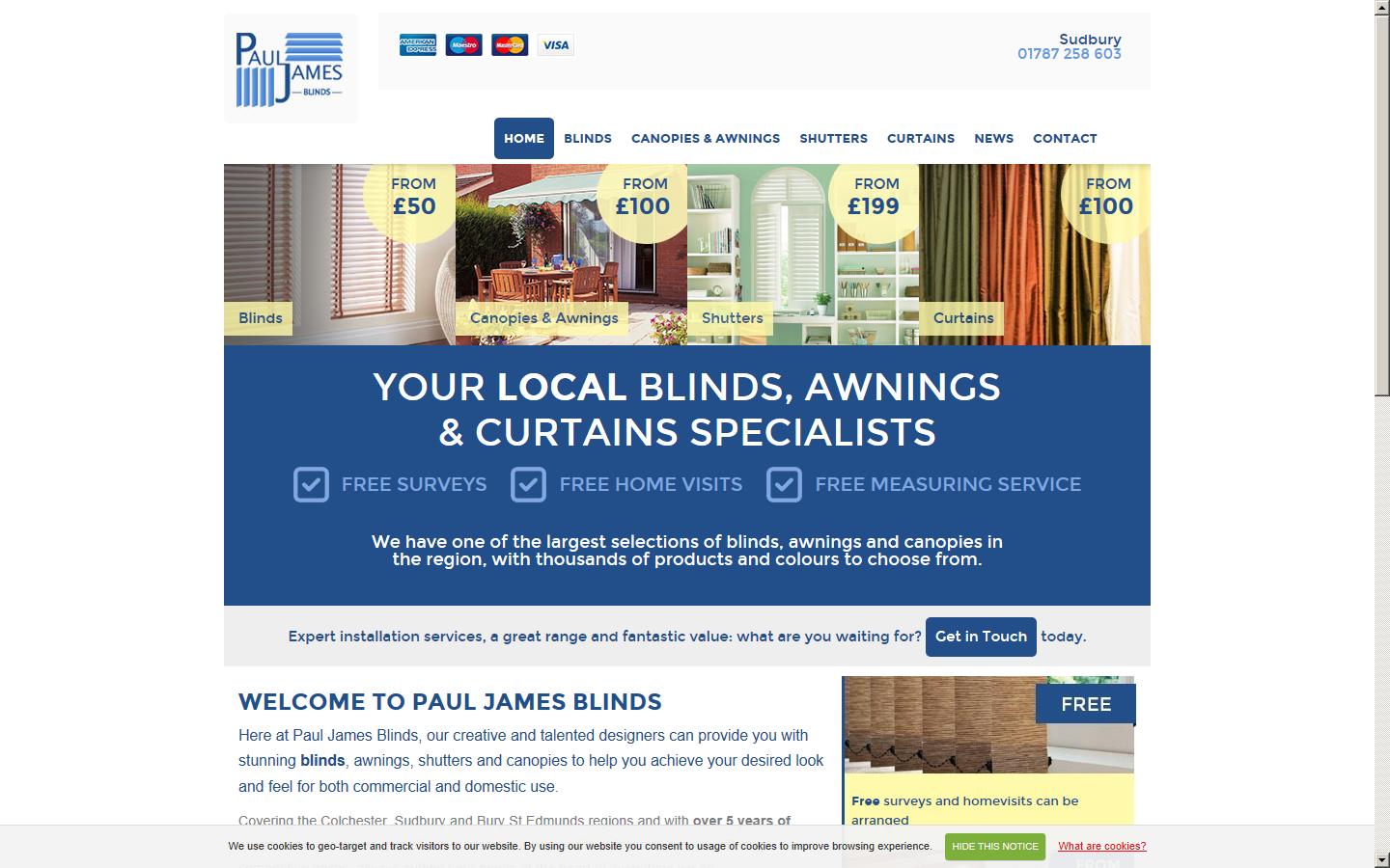 Paul James Blinds & Curtains Ltd Website