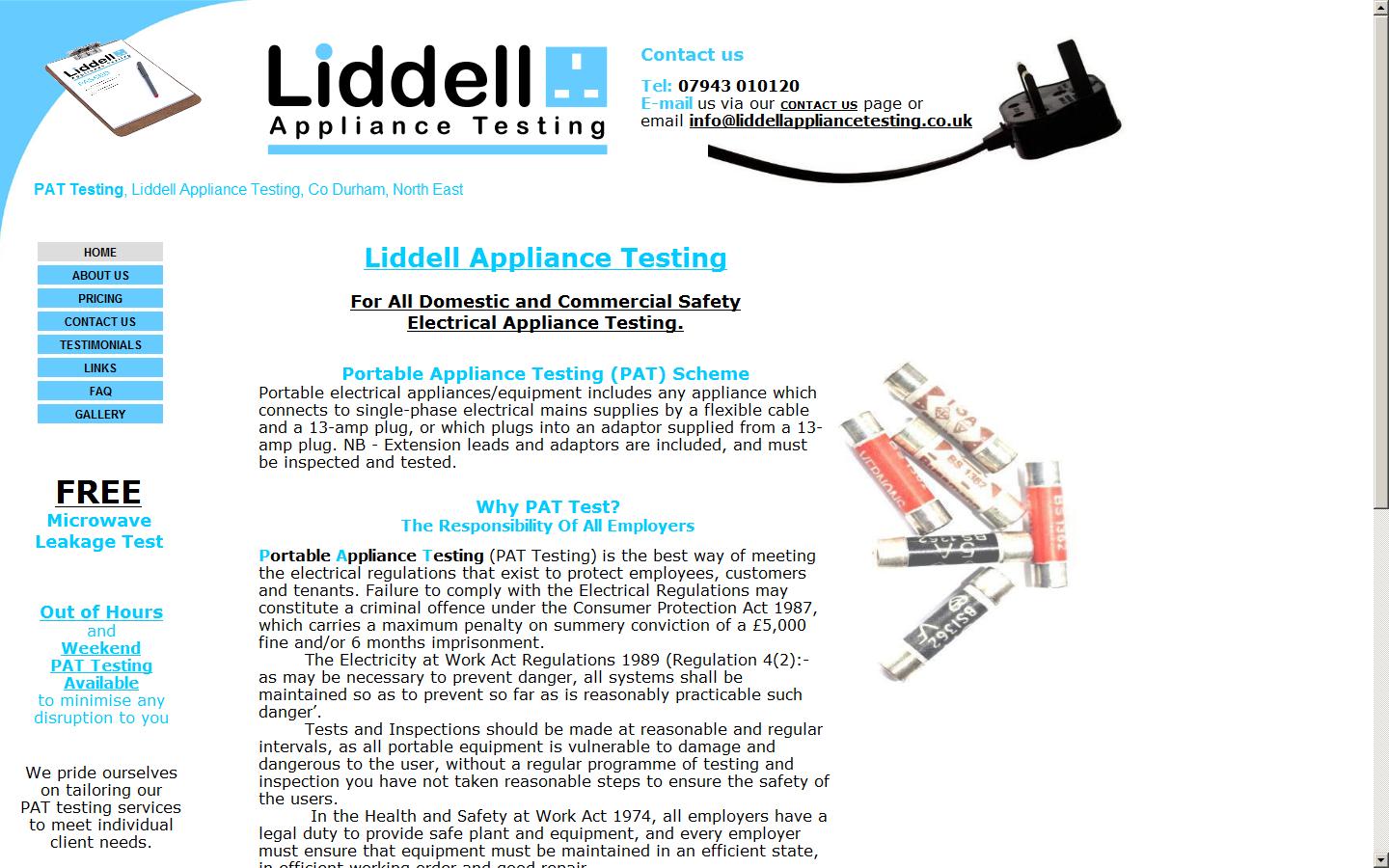 Liddell Appliance Testing Website