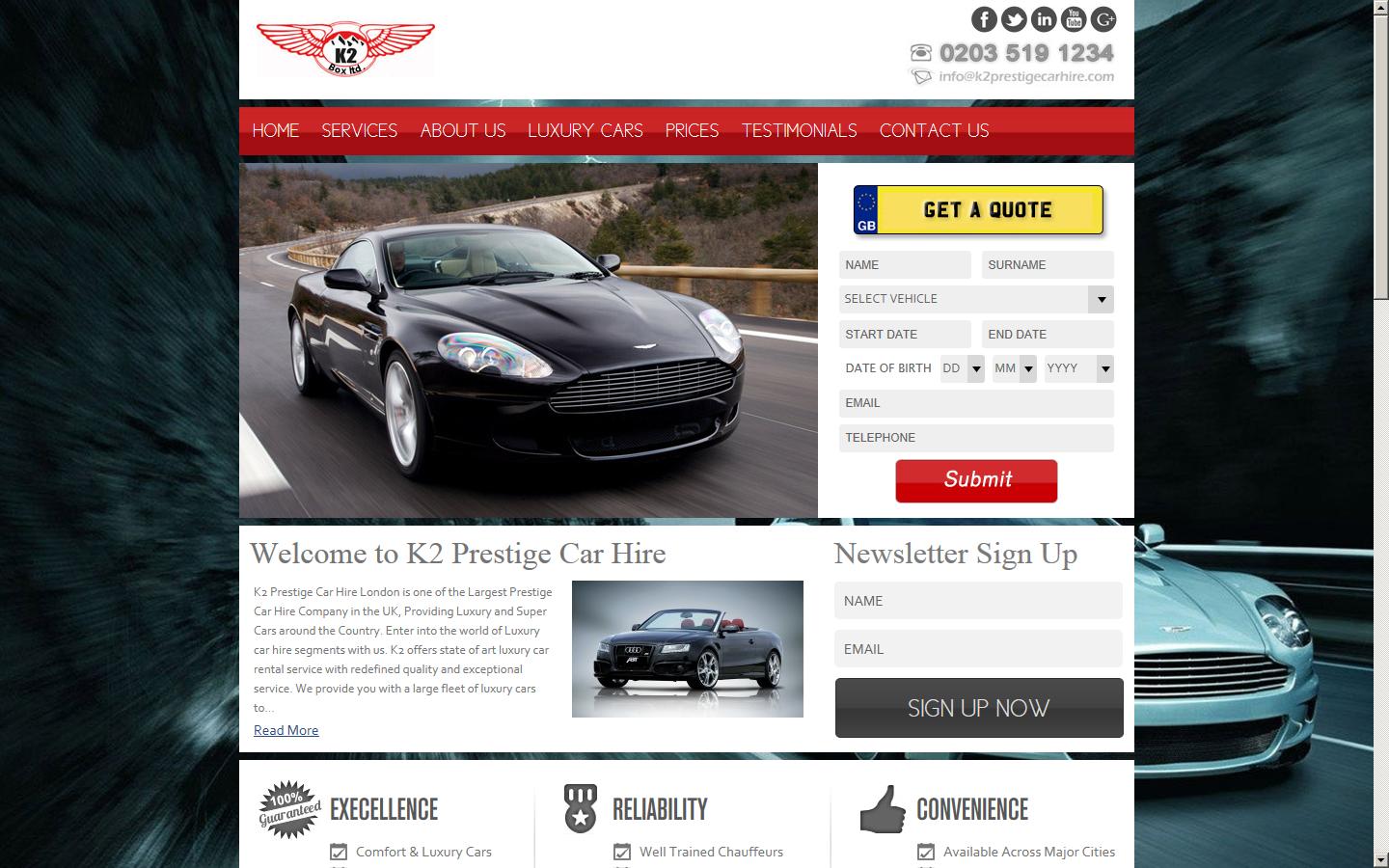 K2 Prestige Car Hire Website