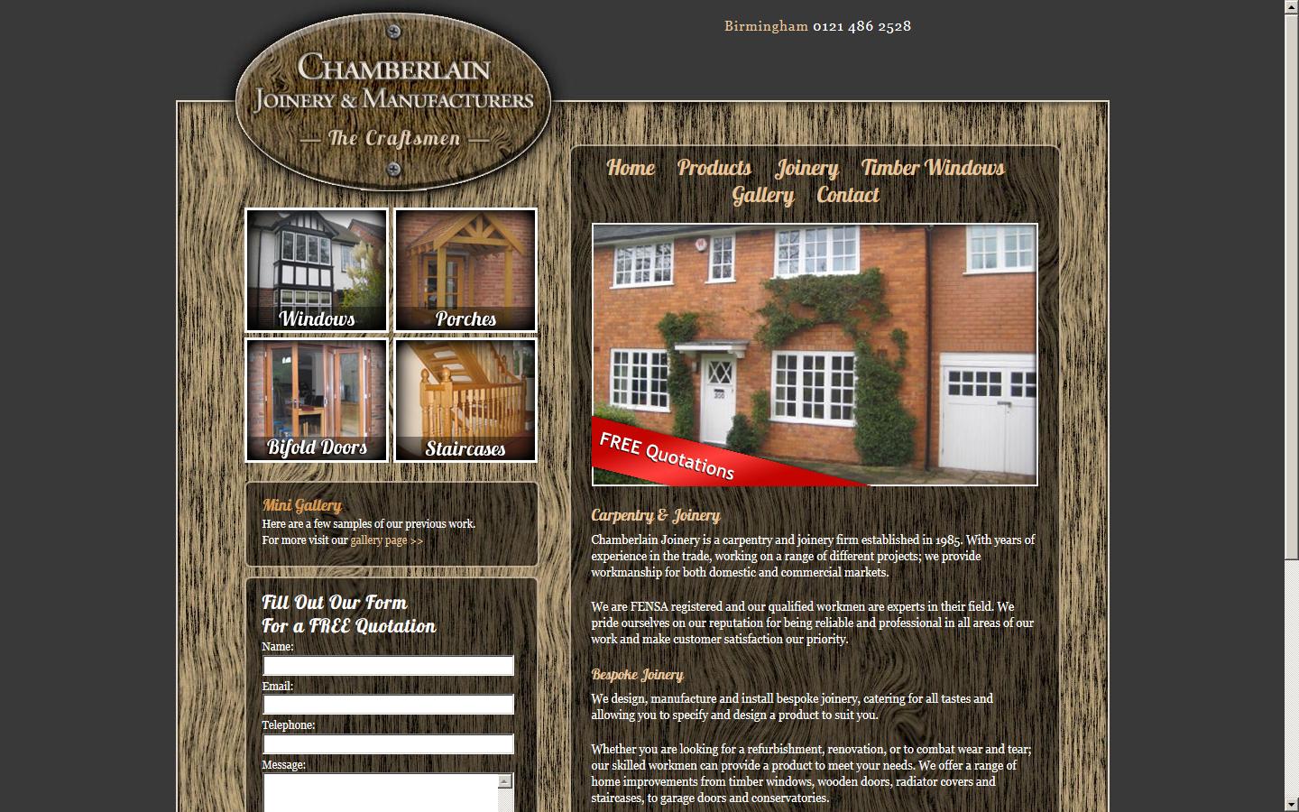 Chamberlain joinery & Manufacturers Website