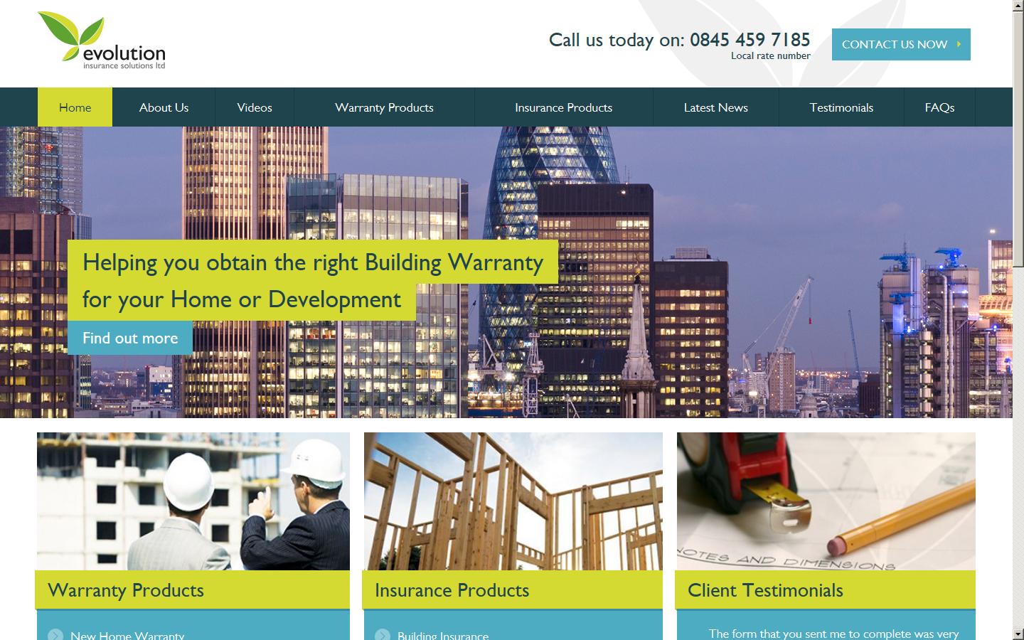 Evolution Building Warranties Website