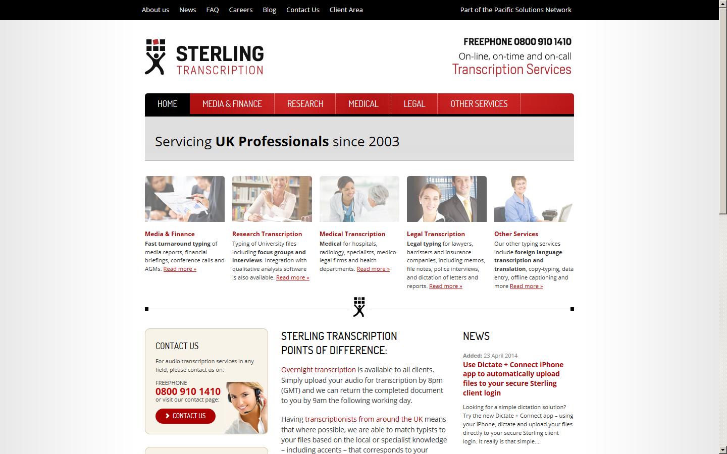 Sterling Transcription (Pacific Solutions Pty Ltd) Website