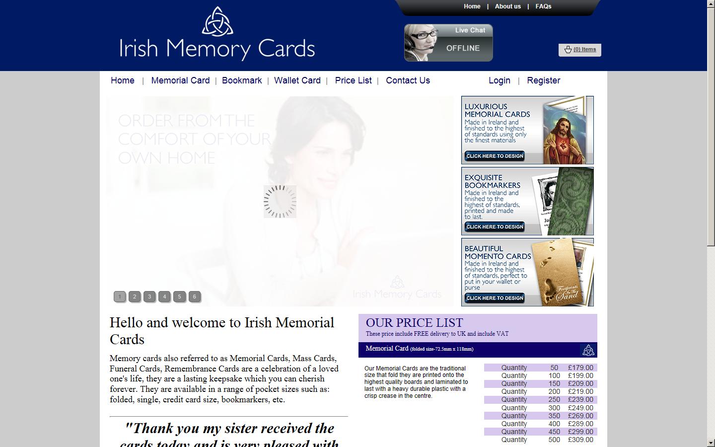 Irish Memorial Cards Website