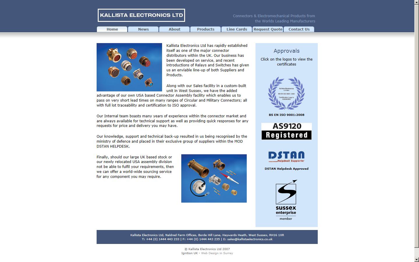 Kallista Electronics Ltd Website