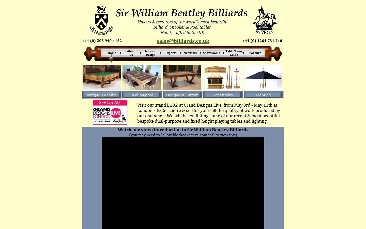 Sir William Bentley Billiards Ltd Website