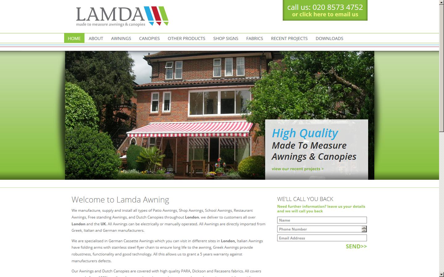 Lamda Awnings Ltd Website