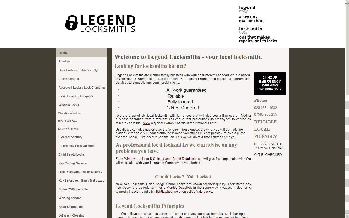 Legend Locksmiths Website